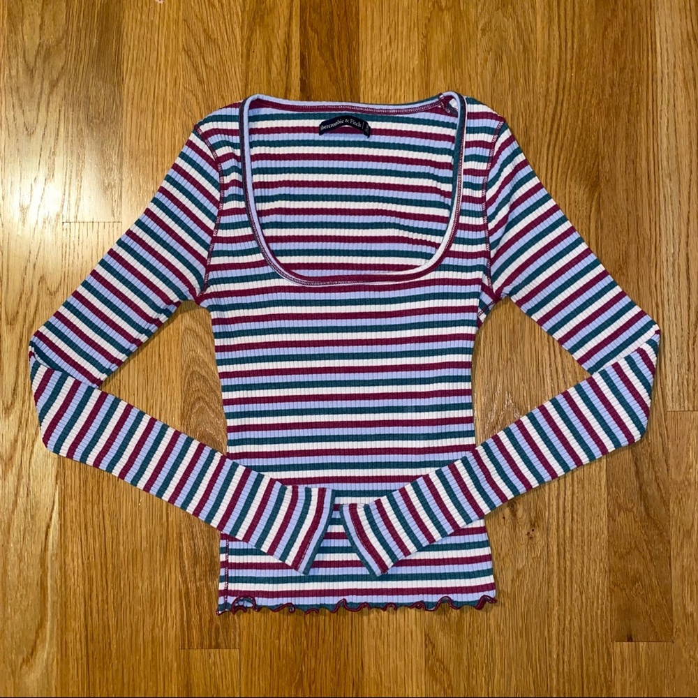 A&F | Striped Long Sleeve Scoop Neck Top